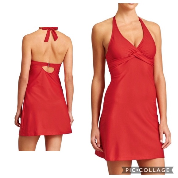 Athleta Other - ATHLETA TARA Halter Swim Dress Red EUC Sz 32 D/DD